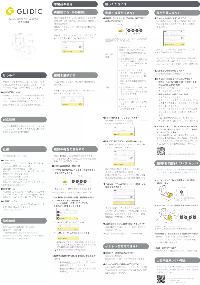Image de la première page du manuel de l'appareil GLIDiC Sound Air TW-5000s