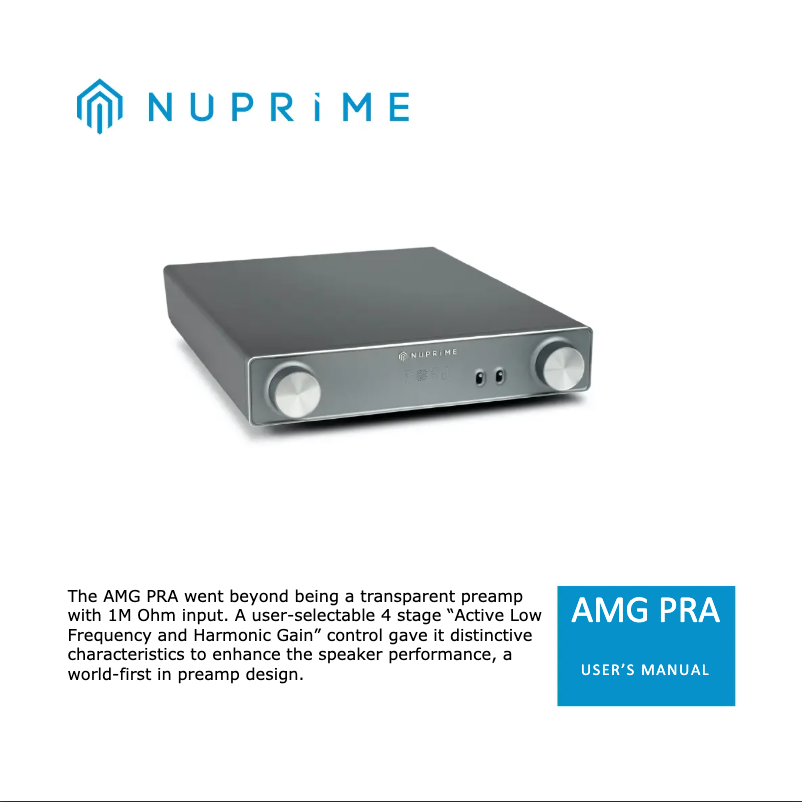 Page 1 de la notice Manuel utilisateur NuPrime AMG PRA