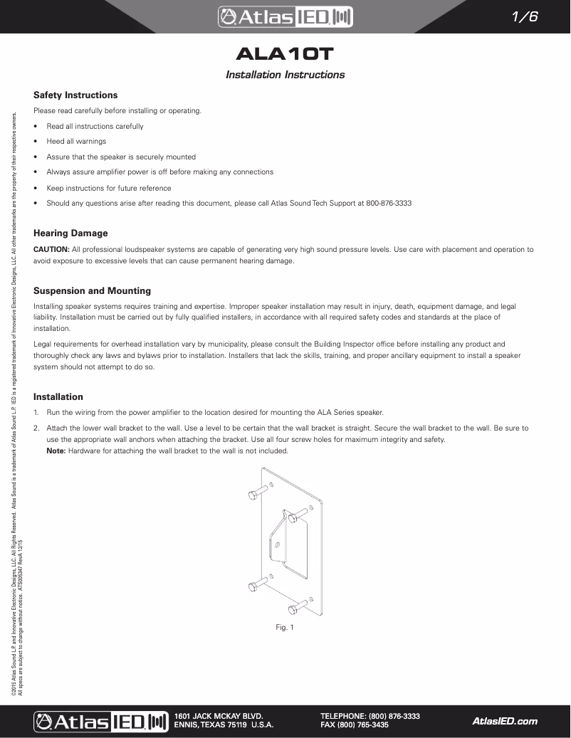 Page 1 de la notice Manuel utilisateur Atlas ALA10T