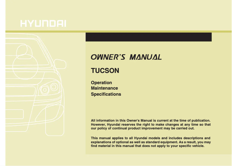 Page 1 de la notice Manuel utilisateur Hyundai Tucson (2010)