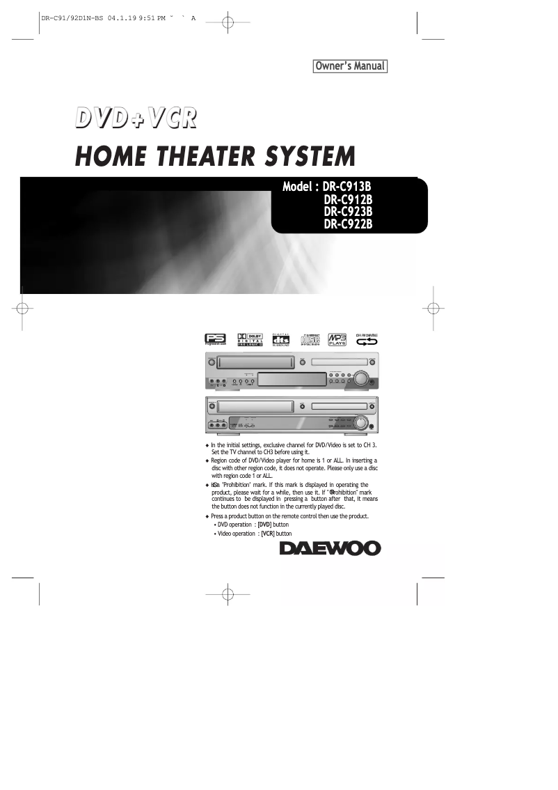 Page 1 de la notice Manuel utilisateur Daewoo DR-C923B