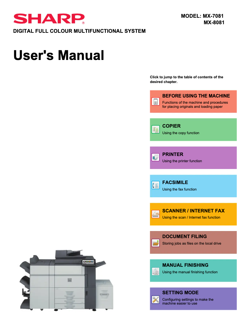 Page 1 of the manual User Manual Sharp MX-7081