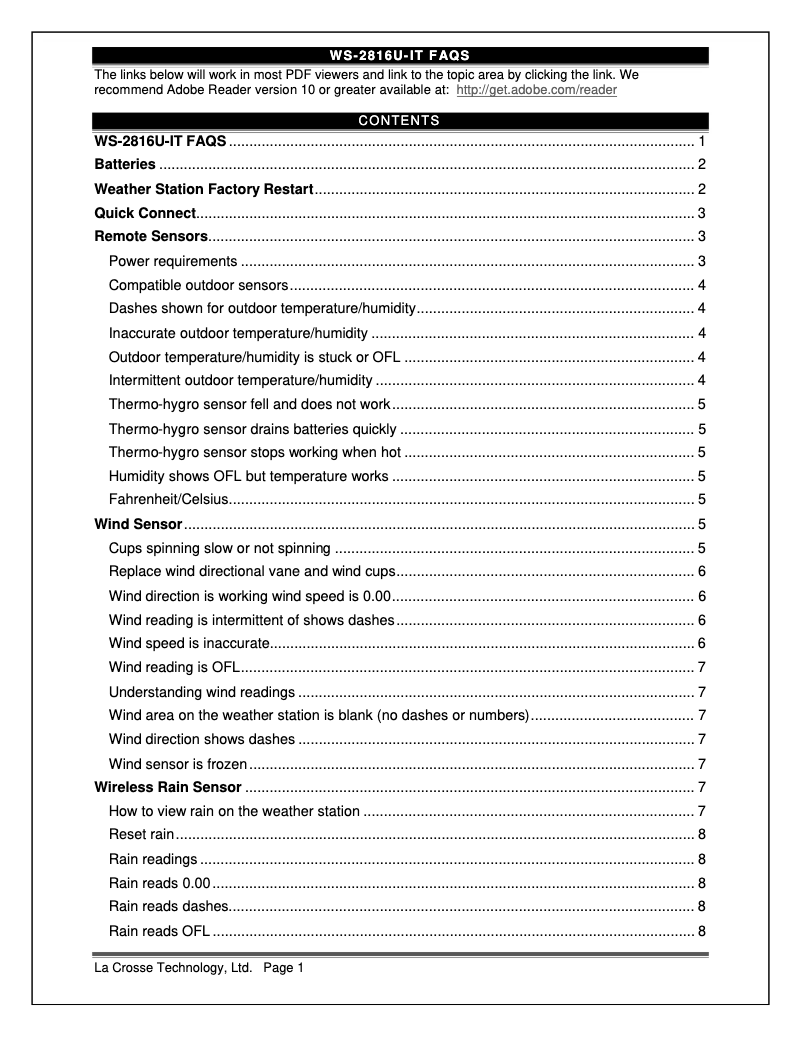 Page n°1 - FAQ La Crosse Technology WS-2816AL-IT