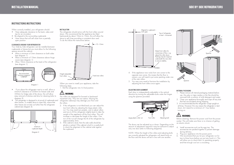 Page n°1 - Guide d'installation Westinghouse WSE7000WF