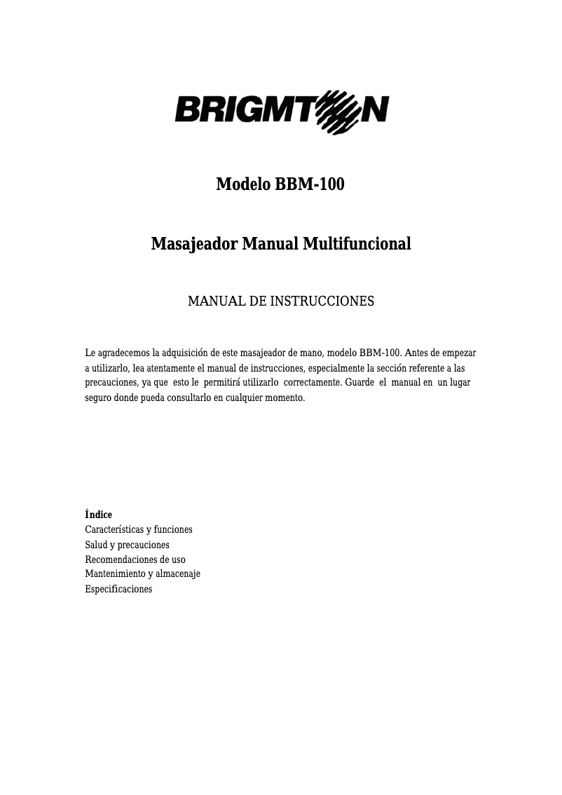 Page n°1 - Manuel utilisateur Brigmton BBM-100