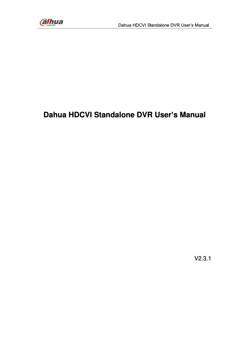Page n°1 - Manuel utilisateur Dahua Technology DHI-XVR5104C-4M