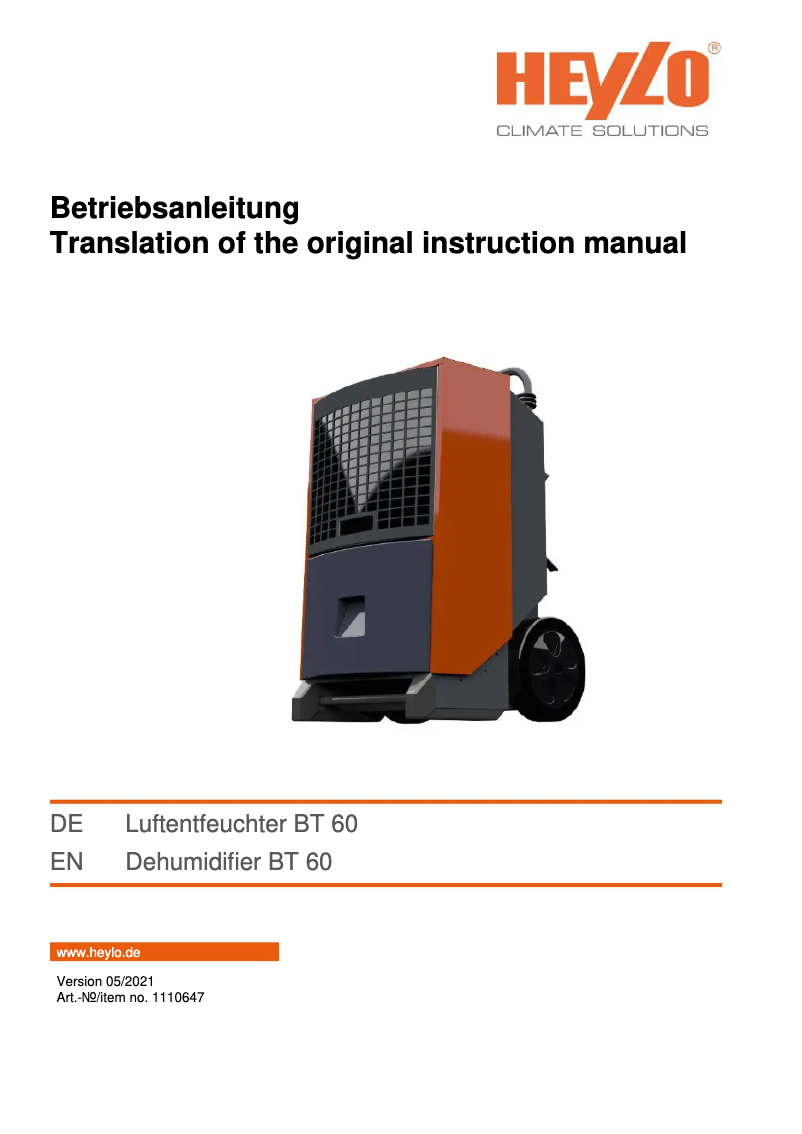 Image de la première page du manuel de l'appareil BT 60