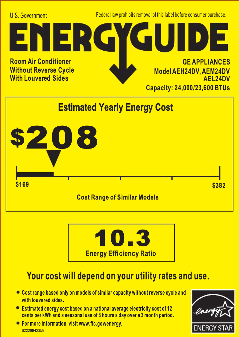 Page 1 de la notice Label énergétique GE AEL24DV