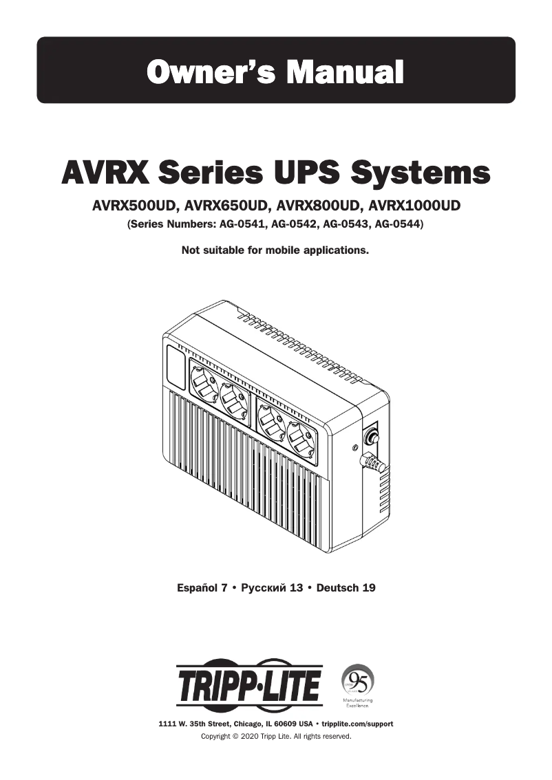 Page n°1 - Manuel utilisateur Tripp Lite AVRX650UD