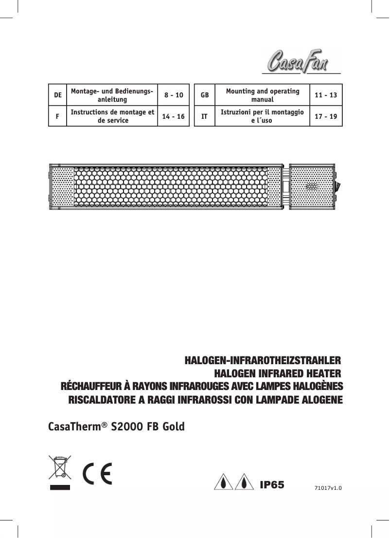 Image de la première page du manuel de l'appareil CasaTherm S2000 Gold FB