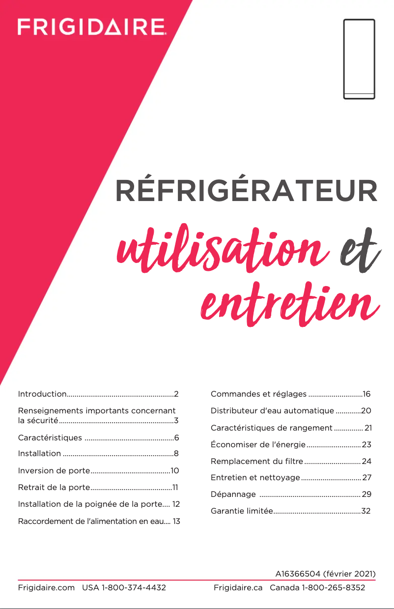 Page n°1 - Manuel utilisateur Frigidaire FPRU19F8RF