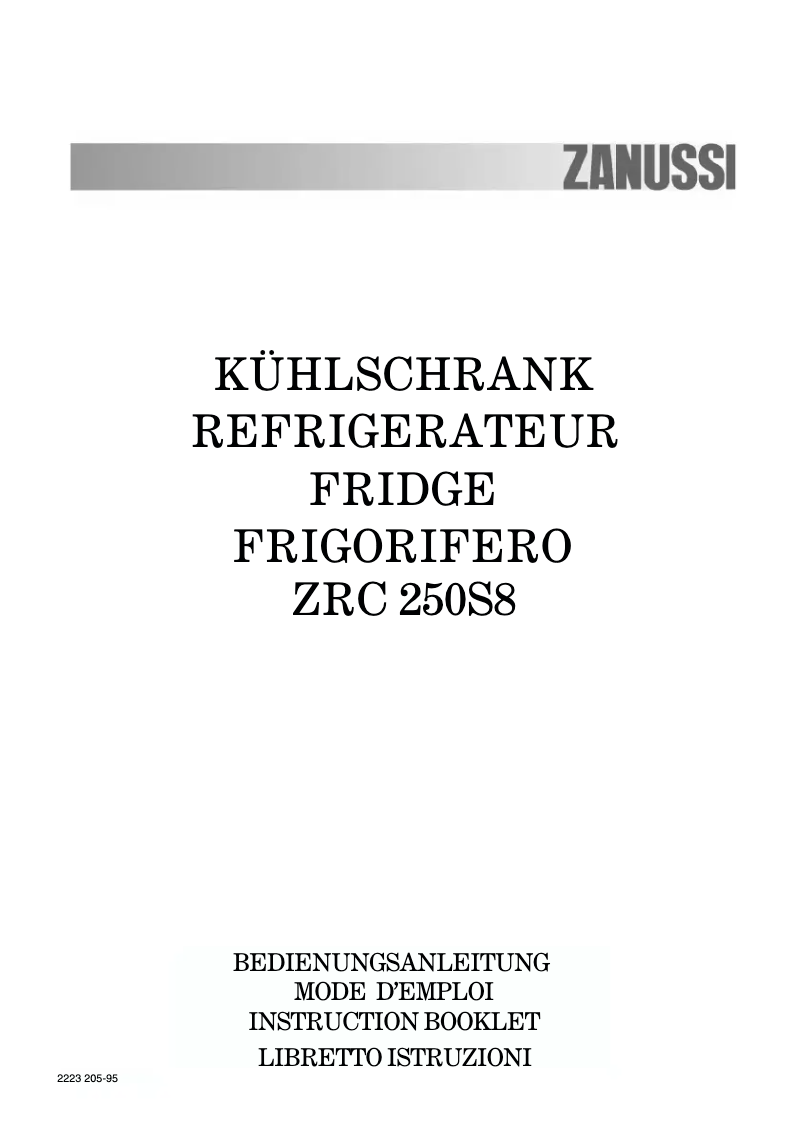 Page 1 de la notice Manuel utilisateur Zanussi ZRC250S8
