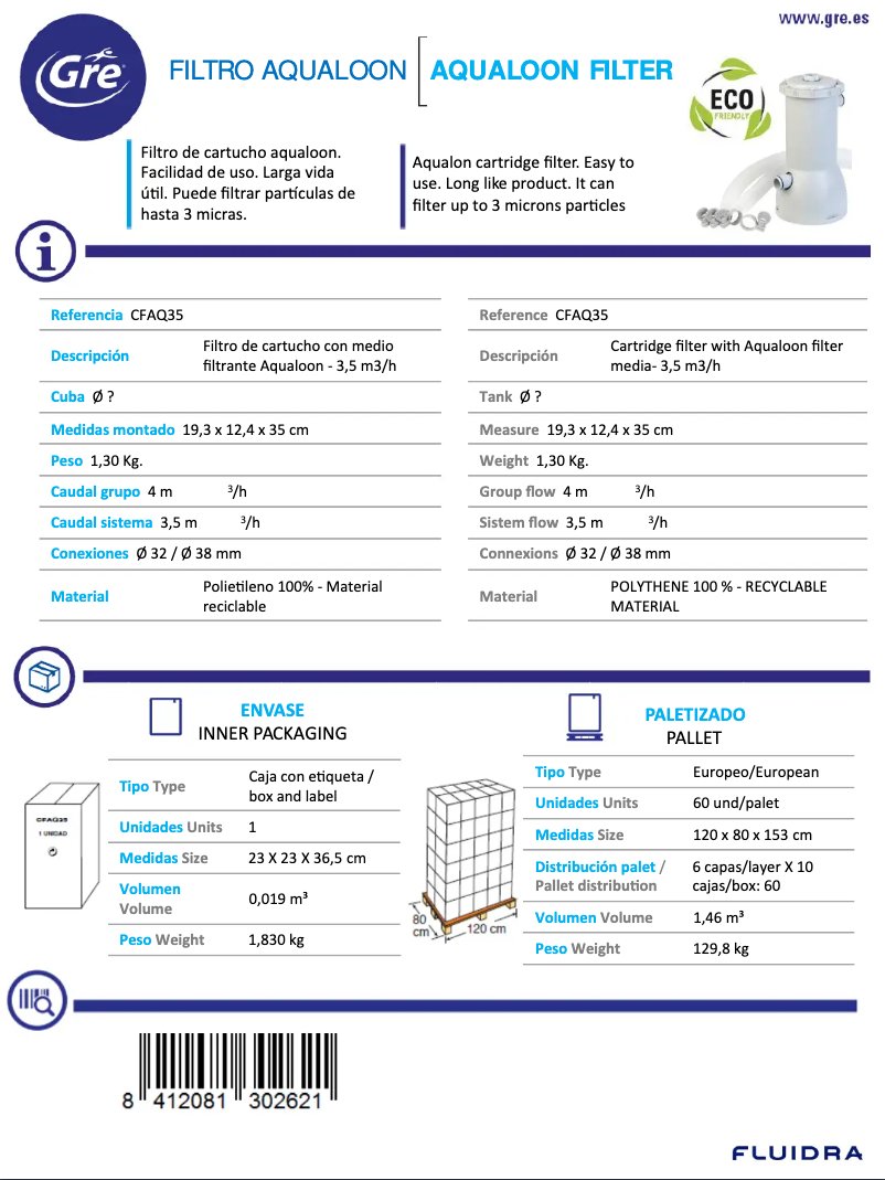 Page 1 de la notice Fiche technique Gre CFAQ35