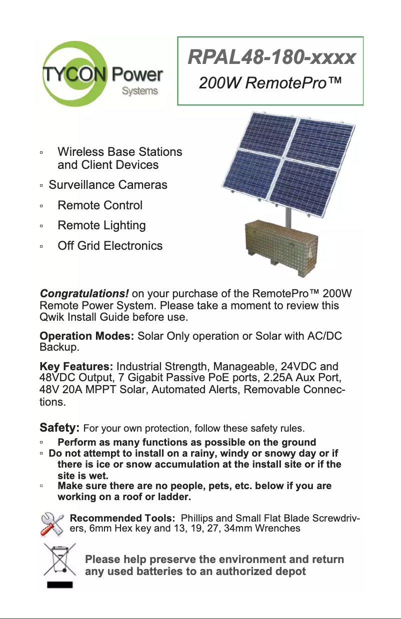 Página 1 del manual Manual de usuario Tycon Systems RPAL48-180-1000