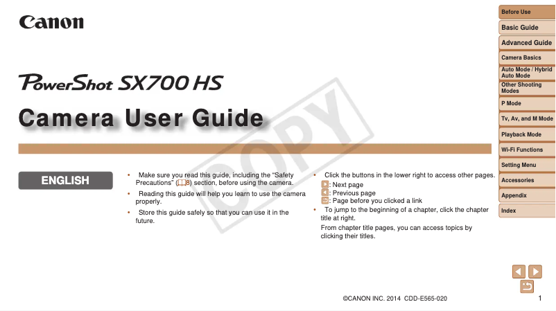 Page 1 de la notice Manuel utilisateur Canon PowerShot SX700 HS
