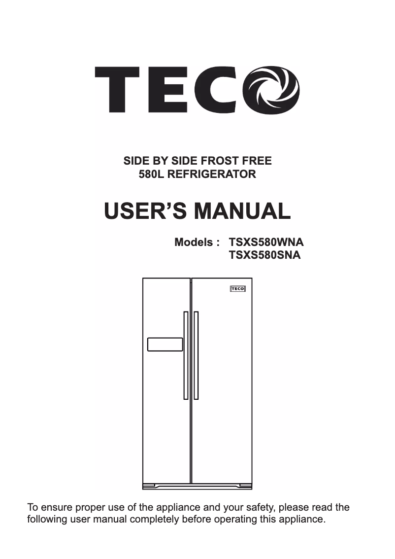 Page 1 de la notice Manuel utilisateur Teco TSXS580SNA