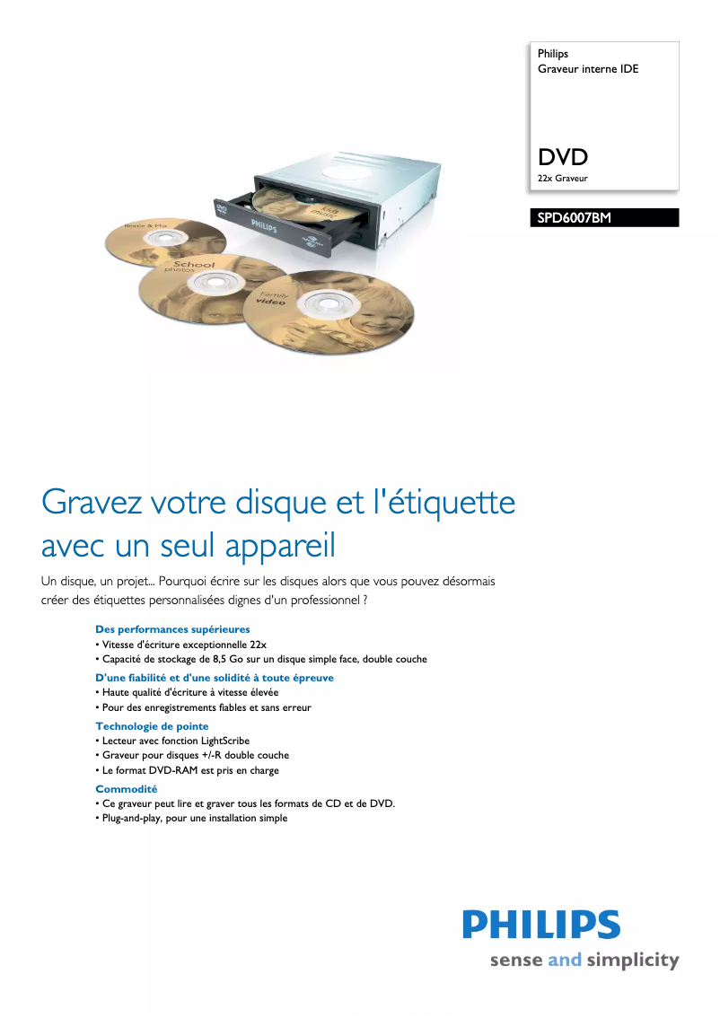 Page n°1 - Fiche technique Philips SPD6007BM