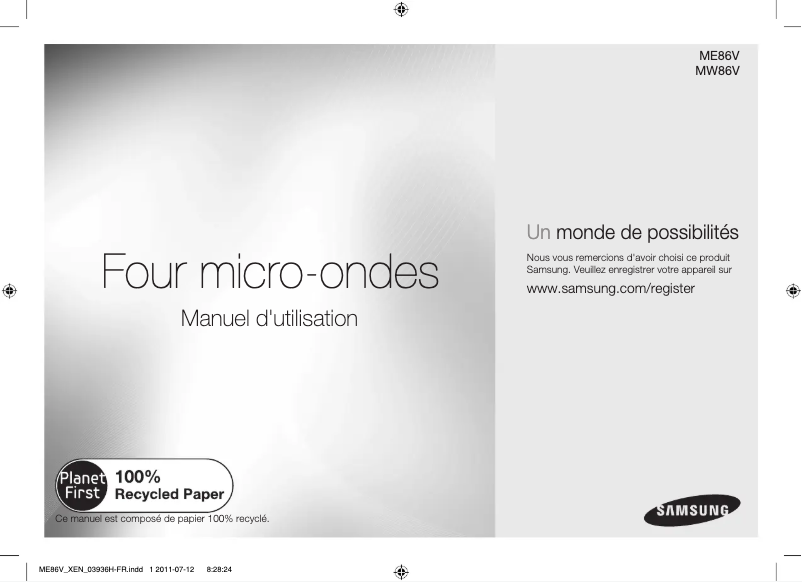 Page 1 de la notice Manuel utilisateur Samsung MW86V