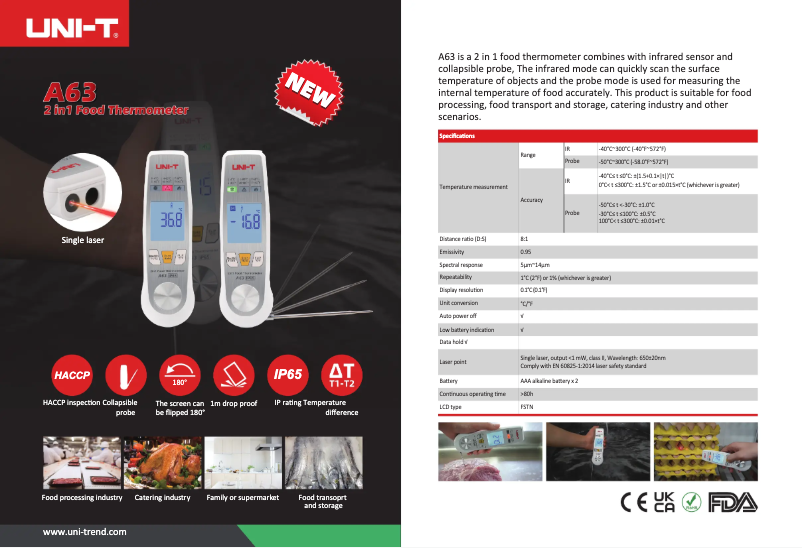 Page 1 de la notice Fiche technique Uni-T A63