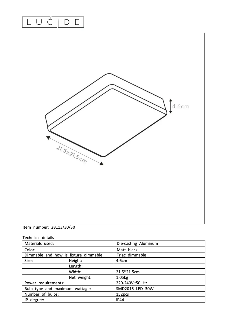 Page 1 de la notice Manuel utilisateur Lucide Ceres 28113/30/30
