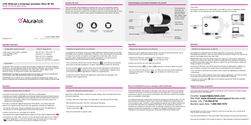 Page 1 de la notice Guide de démarrage rapide Aluratek AWCL4KFL