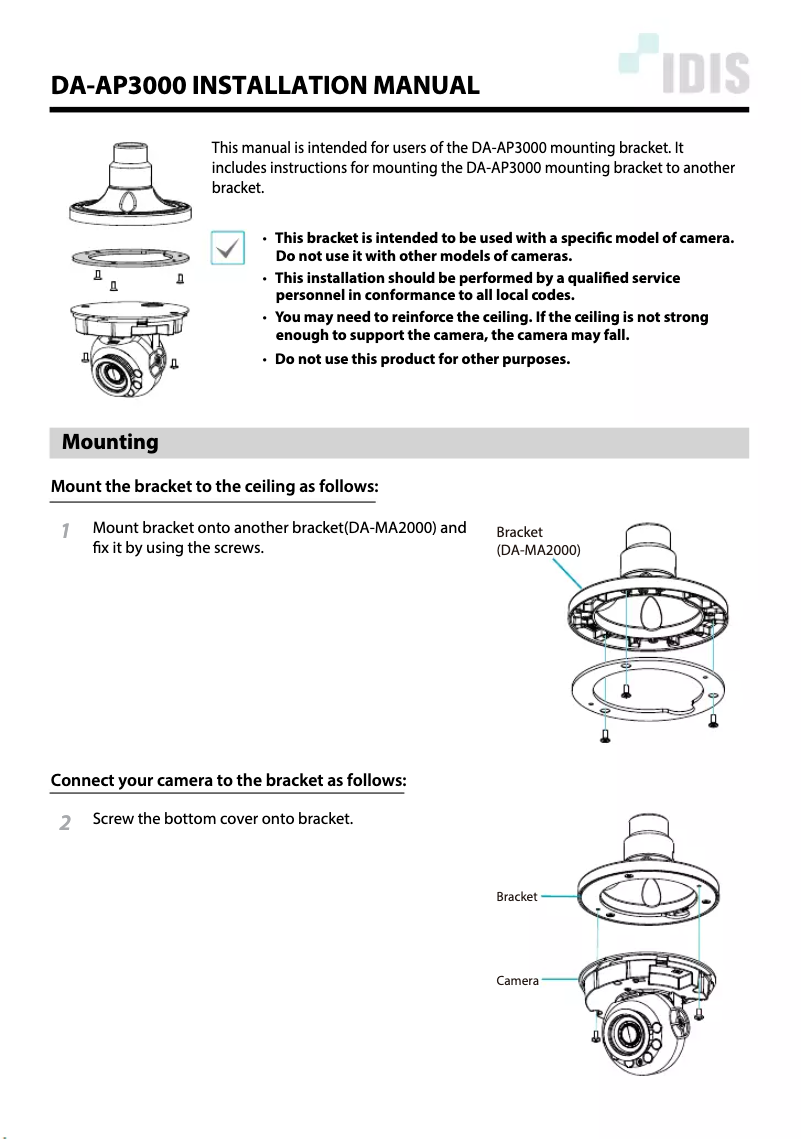 Page 1 de la notice Manuel utilisateur IDIS DA-AP3000