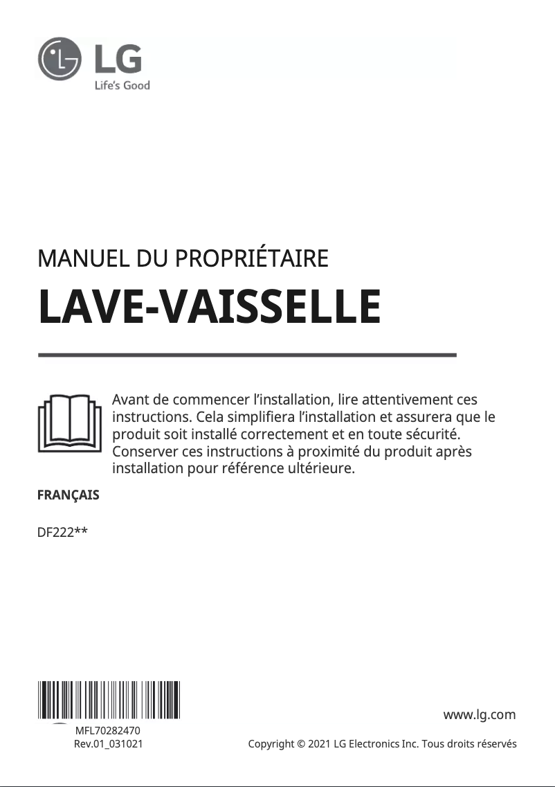 Page 1 de la notice Manuel utilisateur LG DF222FP