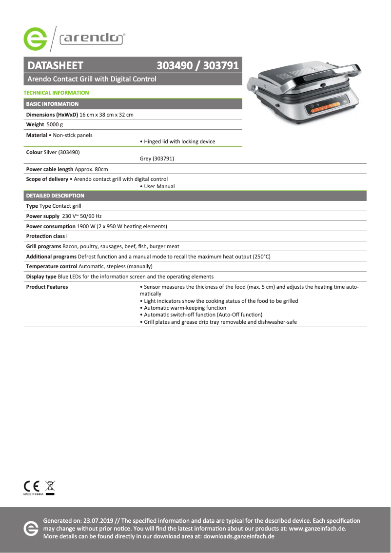 Page n°1 - Fiche technique Arendo 303491