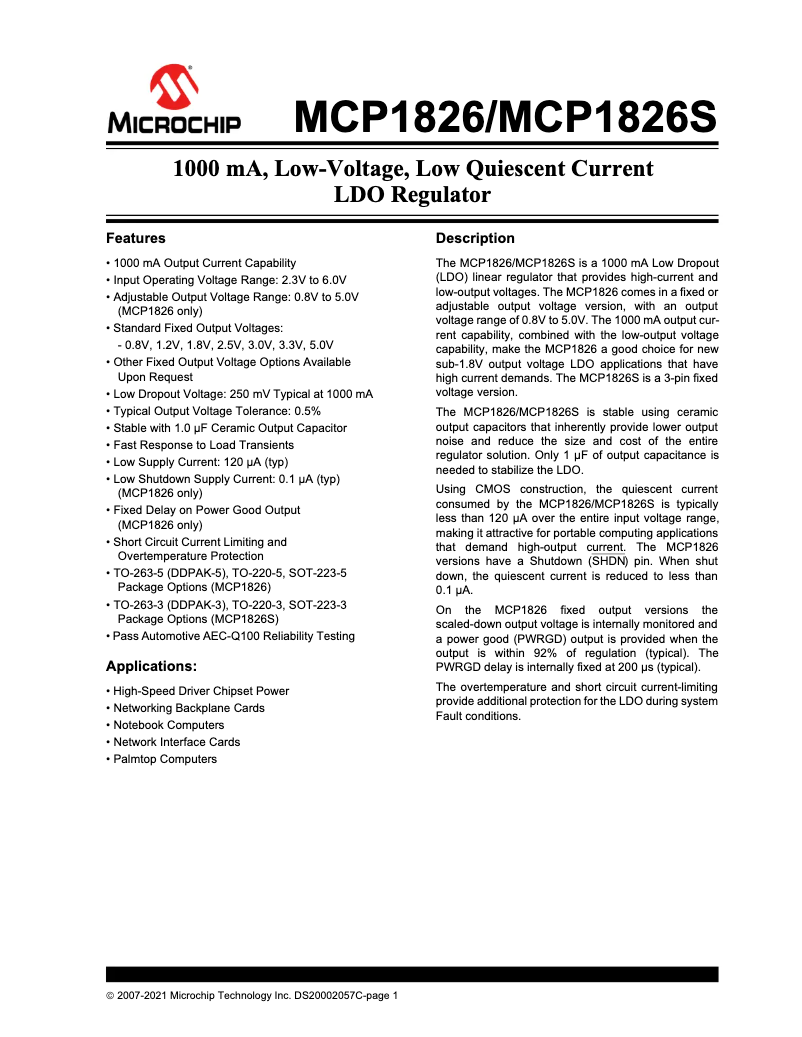 Image de la première page du manuel de l'appareil MCP1826S