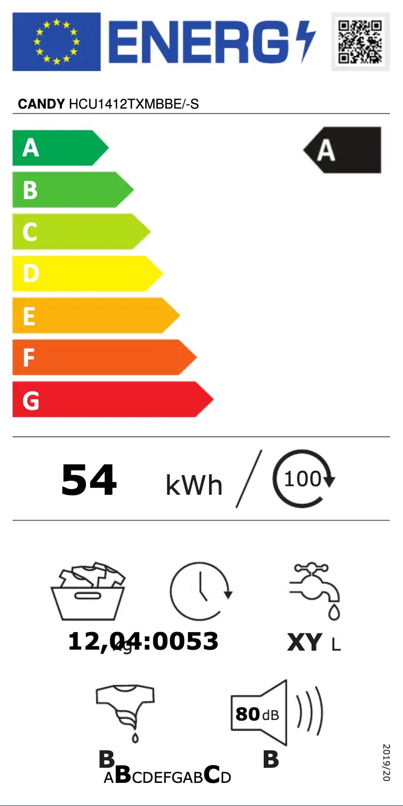Page n°1 - Label énergétique Candy HCU1412TXMBBE/-S
