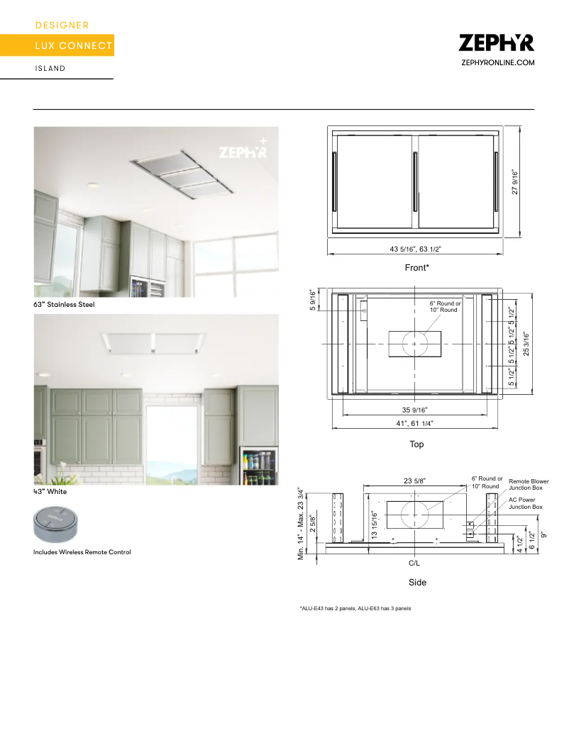 Página 1 del manual Ficha técnica Zephyr ALU-E63CWX