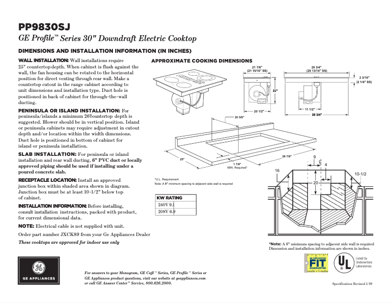 Page n°1 - Fiche technique GE Profile PP9830SJSS