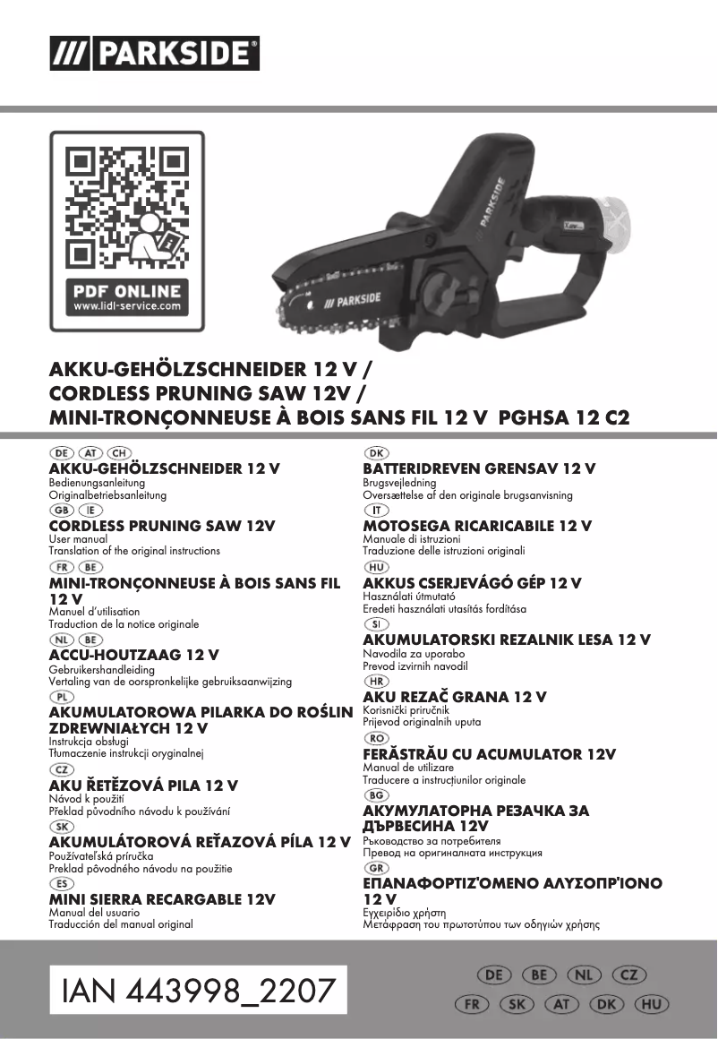 Page 1 de la notice Manuel utilisateur Parkside PGHSA 12 C2