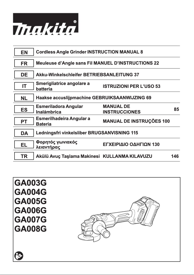 Page n°1 - Manuel utilisateur Makita GA005G