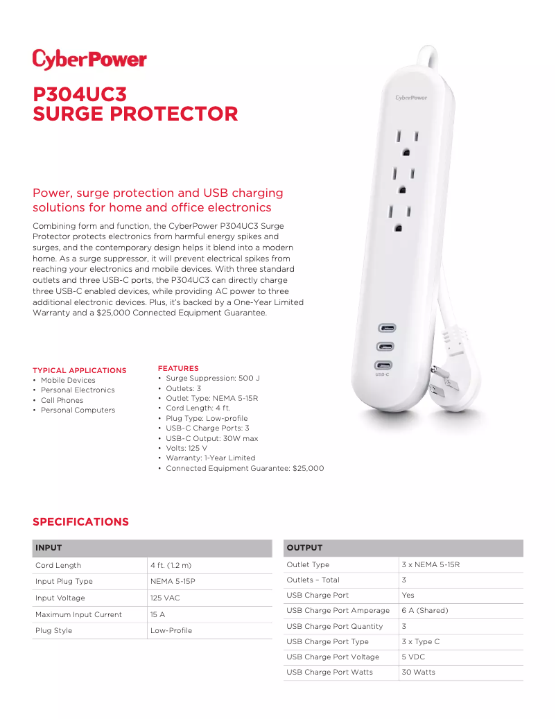 Page 1 de la notice Fiche technique CyberPower P304UC3