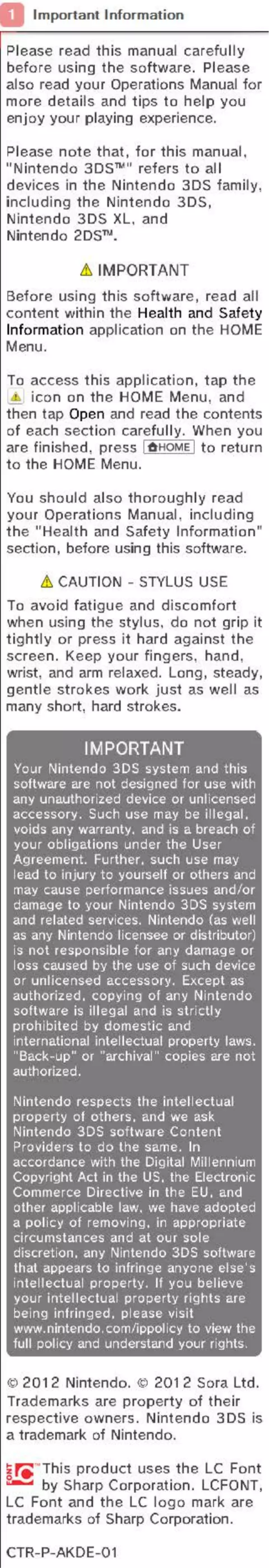 Page n°1 - Manuel utilisateur Nintendo Kid Icarus - Uprising (3DS)