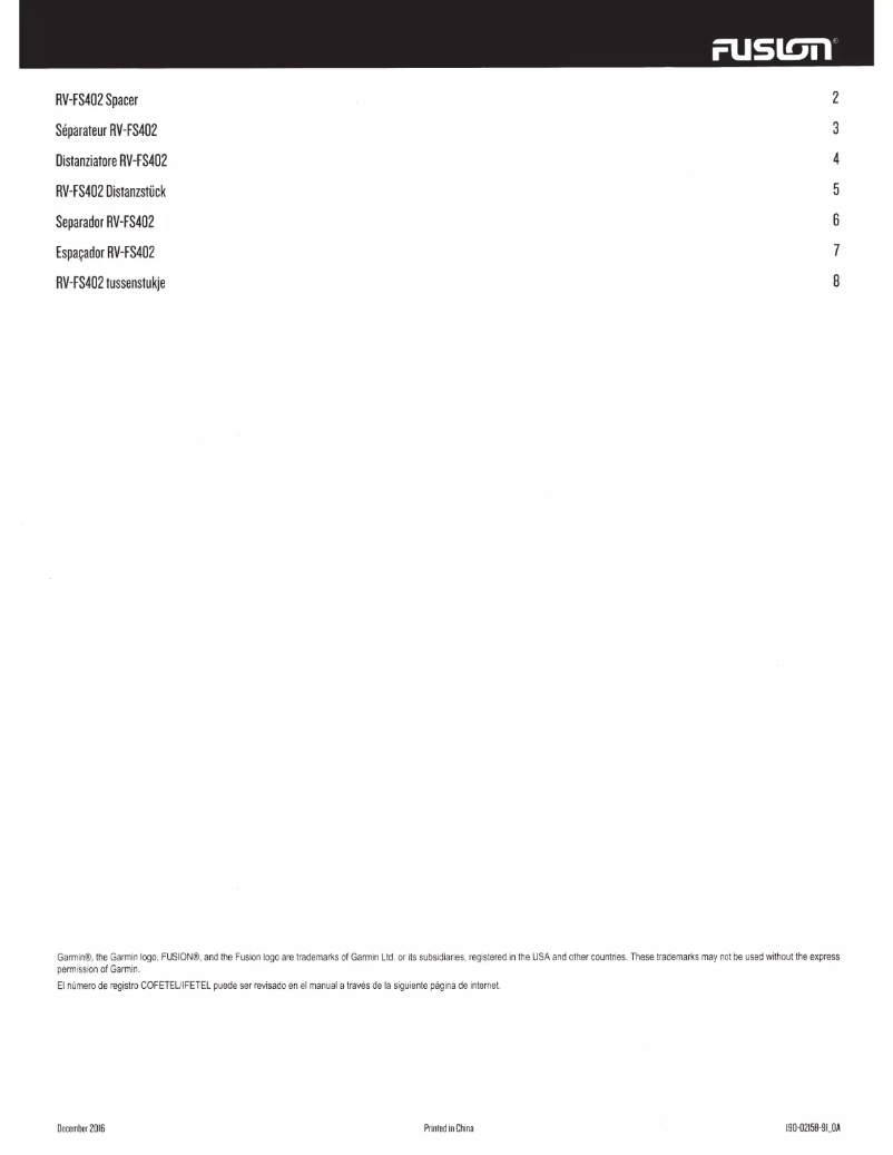 Page 1 de la notice Manuel utilisateur Fusion RV-FS402