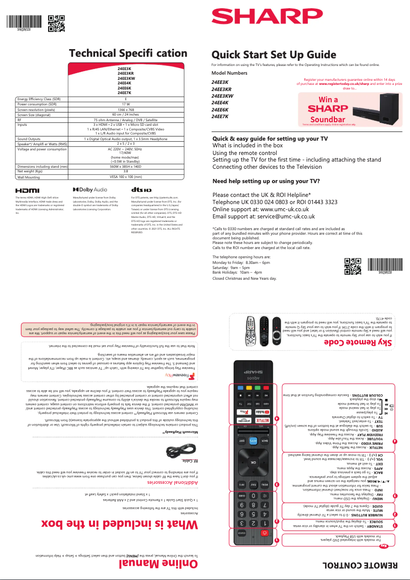 Page n°1 - Guide de démarrage rapide Sharp 24EE7KD