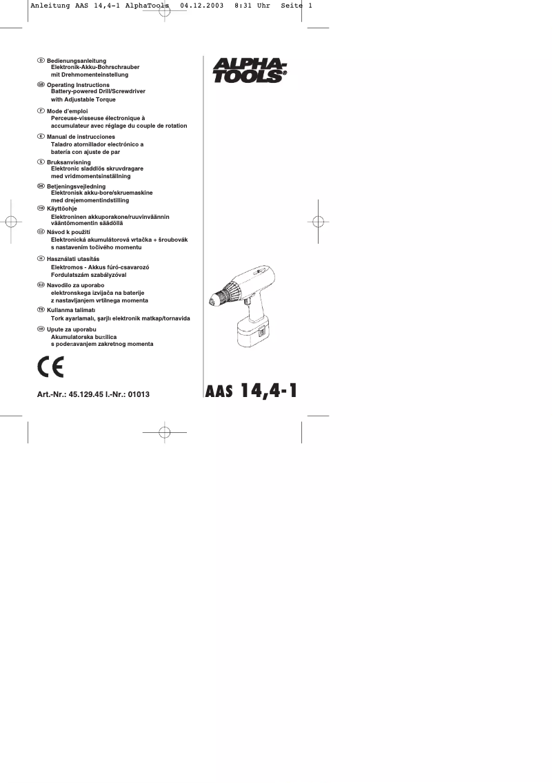 Page n°1 - Manuel utilisateur Alpha Tools AAS 14,4/1