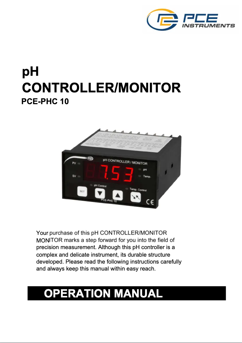 Page n°1 - Manuel utilisateur PCE Instruments PCE-PHC 10