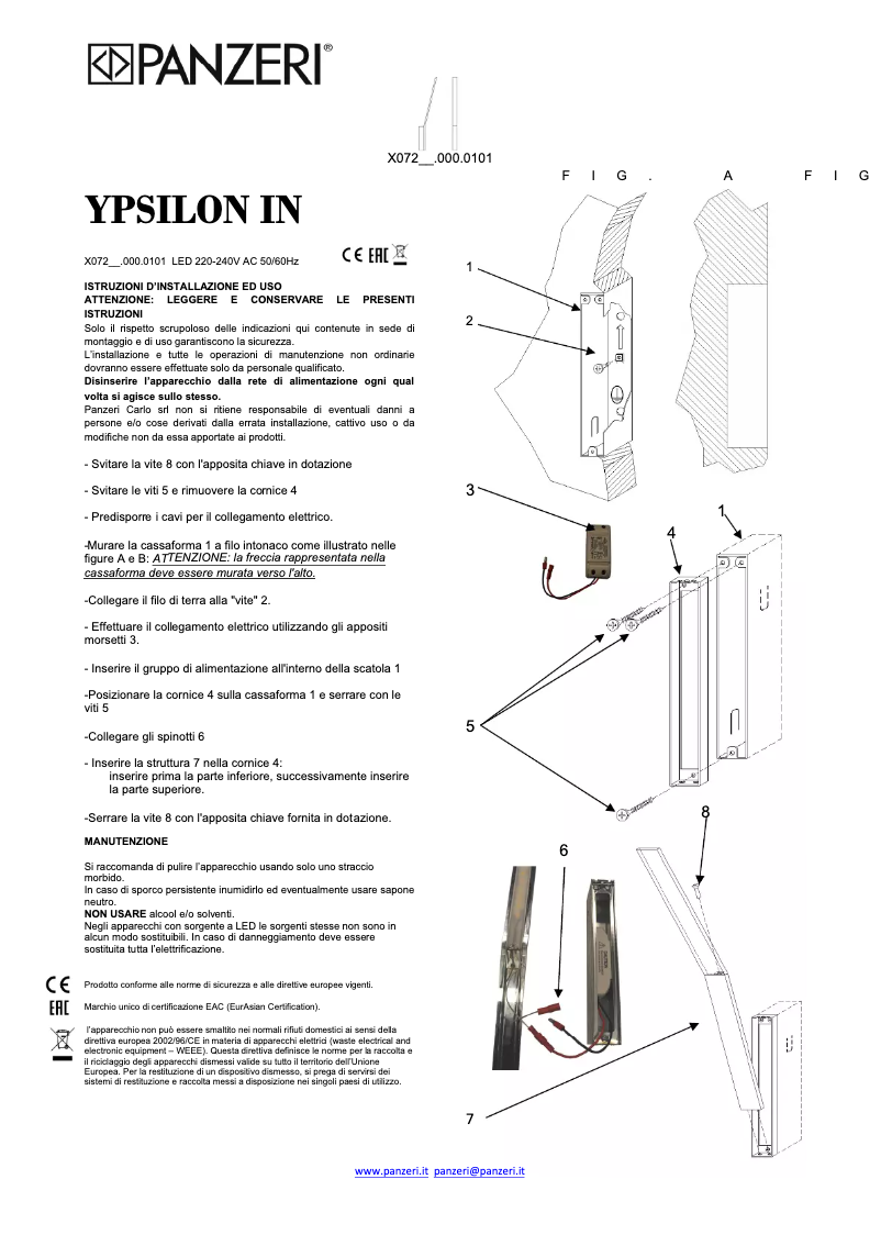 Page 1 de la notice Manuel utilisateur Panzeri Ypsilon