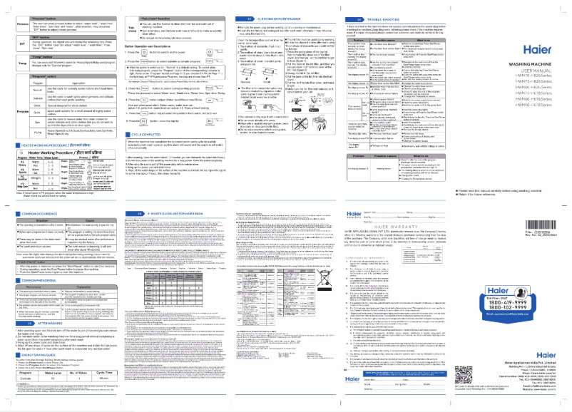 Page 1 de la notice Manuel utilisateur Haier HWM80-H678ES8