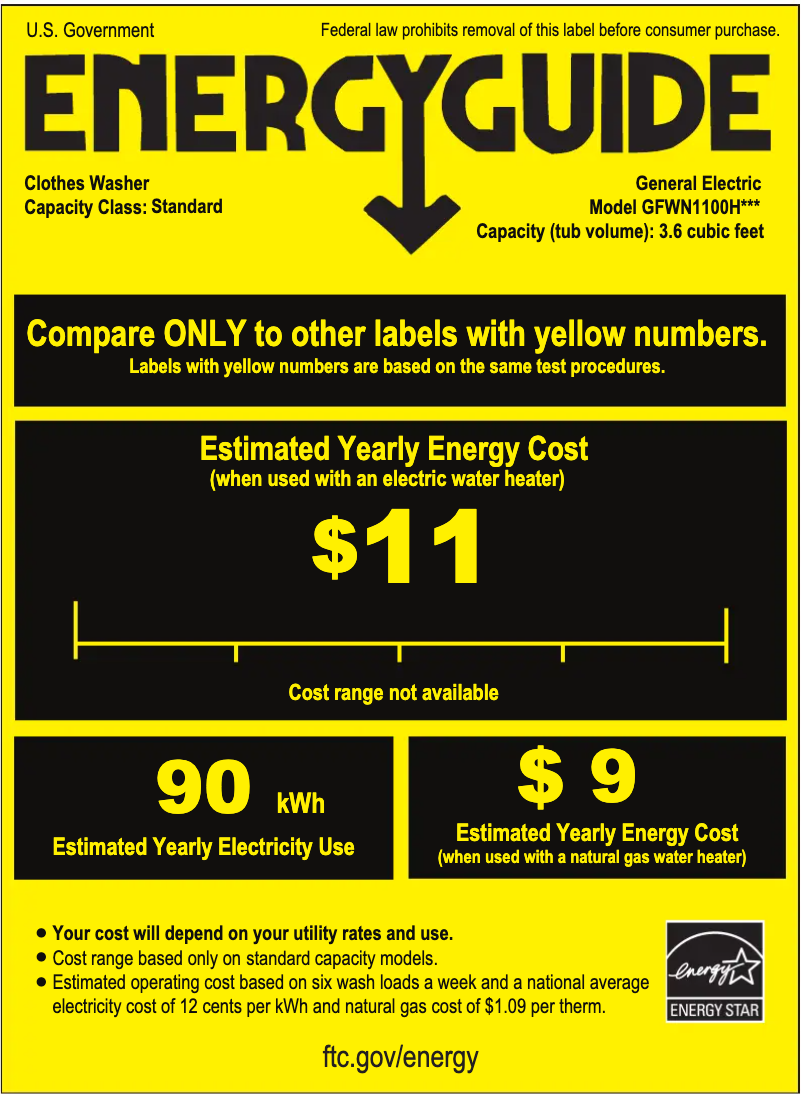 Página 1 del manual Etiqueta energética GE GFWN1100HWW