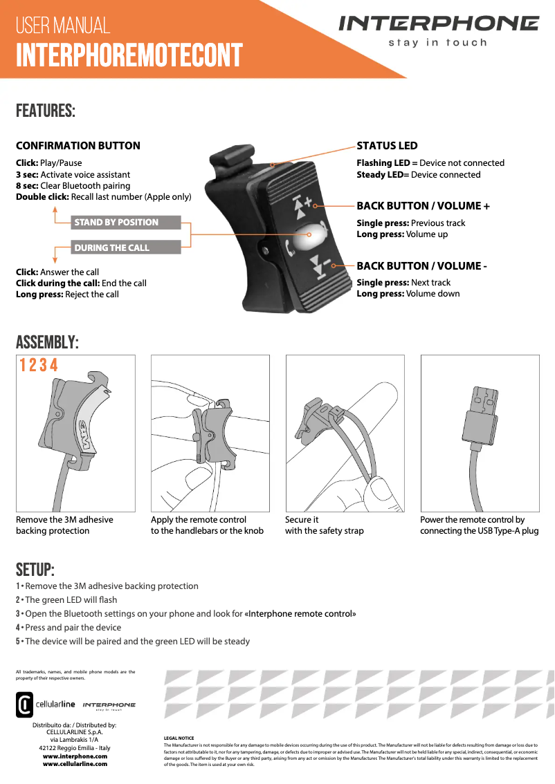 Image de la première page du manuel de l'appareil Handlebar Control