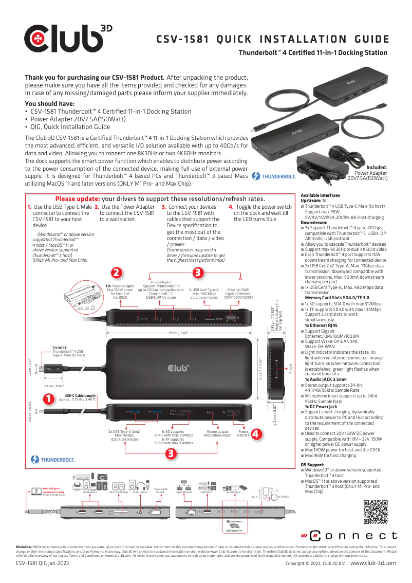 Page 1 de la notice Manuel utilisateur CLUB3D CSV-1581