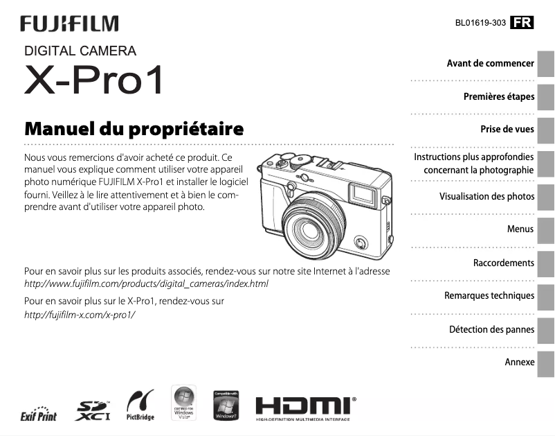 Image de la première page du manuel de l'appareil X-Pro1