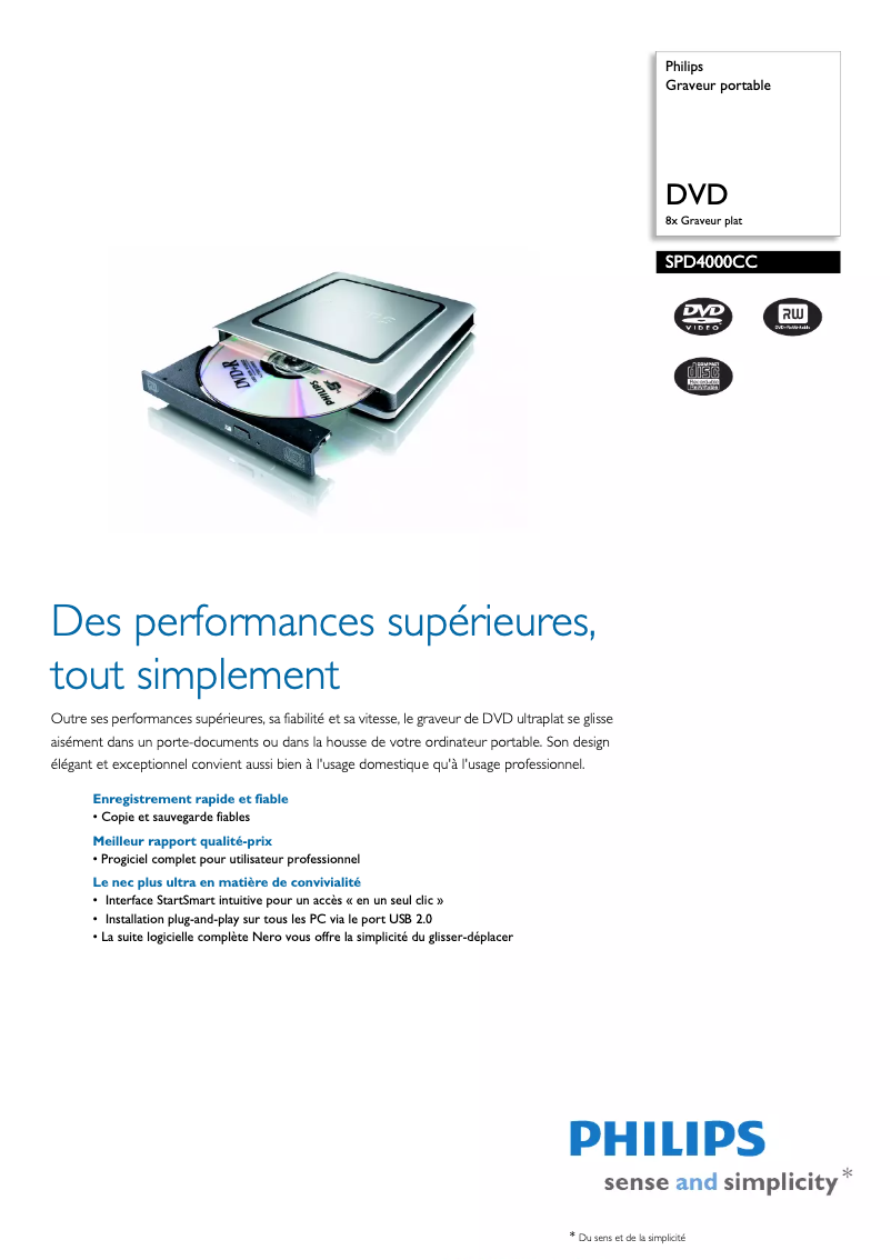 Page n°1 - Fiche technique Philips SPD4000CC