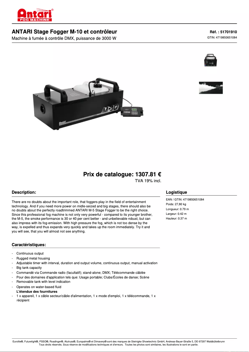 Page n°1 - Fiche technique Antari M-10