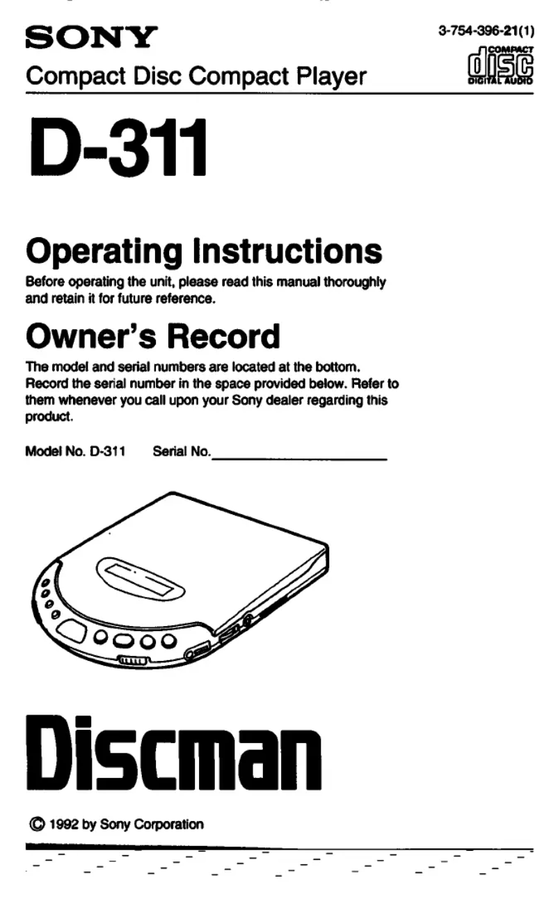 Page 1 de la notice Manuel utilisateur Sony Discman D-311