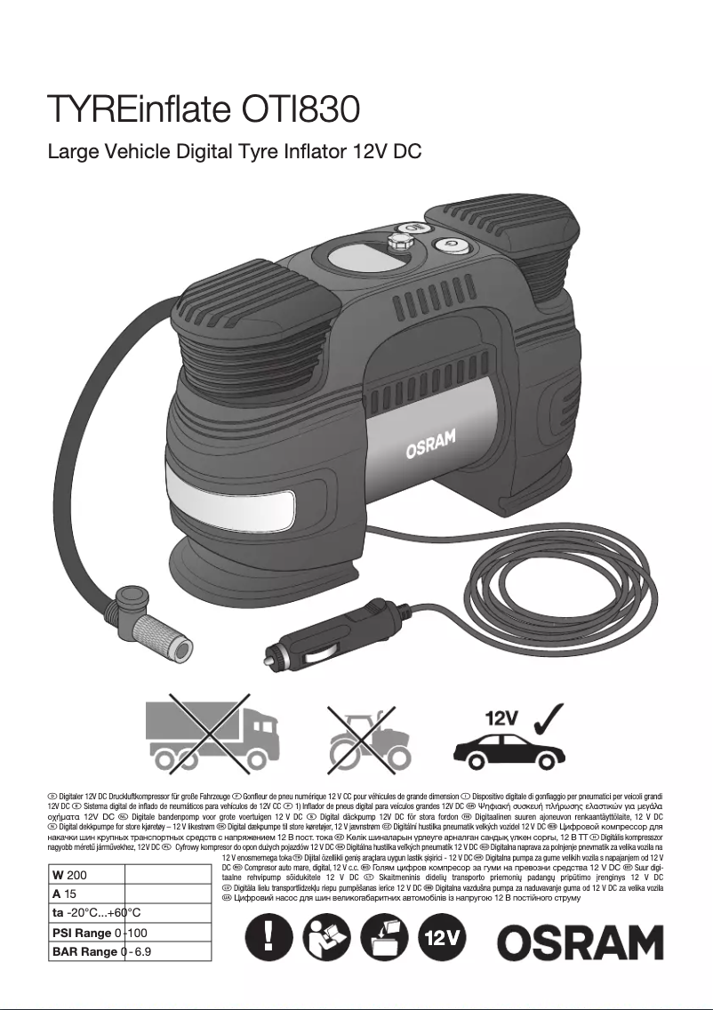 Page 1 de la notice Instructions / montage Osram TYREinflate 830